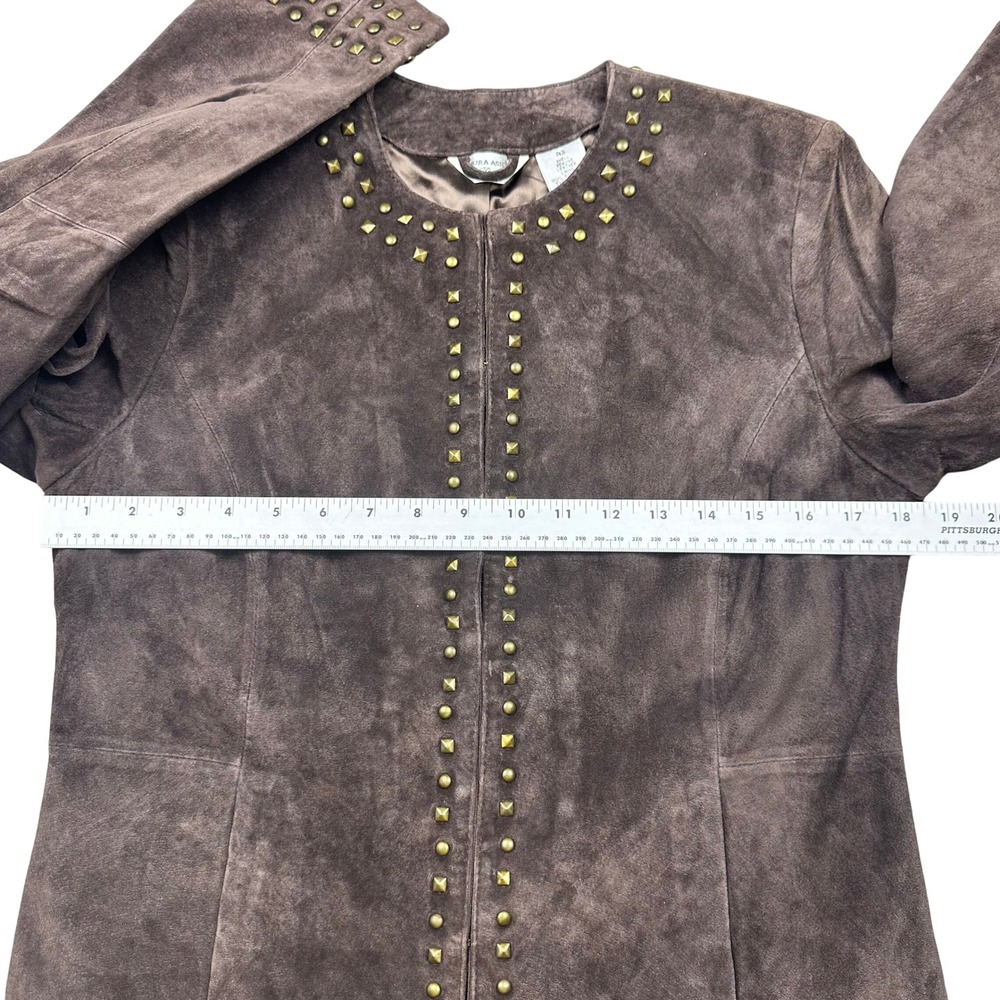 Brown Genuine Suede Studded Jacket Petite Small Statement Jacket‎ - Picture 3 of 16